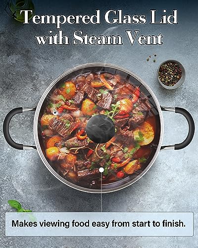 Cook N Home Nonstick Stockpot with Lid 6-QT, Professional Deep Cooking Pot Cookware Casserole with Glass Lid, Black