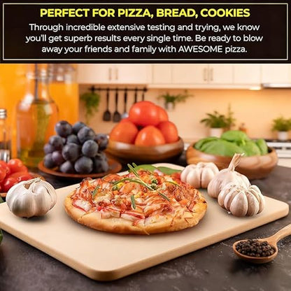Pizza Stone，Durable Cordierite Cooking Pan for Oven Baking & Grilling，Heat resistance and impact resistance，Extra Large 15 x 12" Inch Rectangular