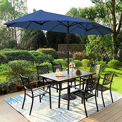 PHI VILLA 8 Piece Patio Outdoor Dining Set with 13ft Double-Sided Patio Umbrella,Metal Outdoor Table Furniture Set with 6 Outdoor Stackable Chairs, 1 Rectangle Dining Table and 1 Large Umbrella