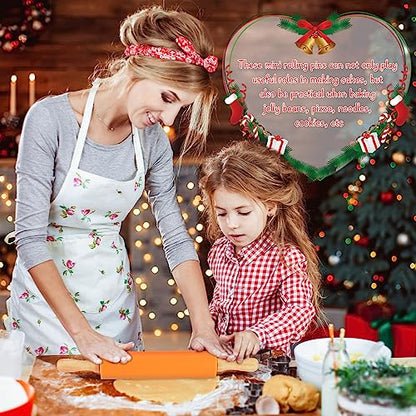 Dandat 6 Pcs Small Rolling Pin Kids 12 Inch Mini Silicone Rolling Pin for Baking Non Stick Kids Dough Roller with Wooden Handle for Kitchen Cookie Pastry Fondant Cake 6 Colors