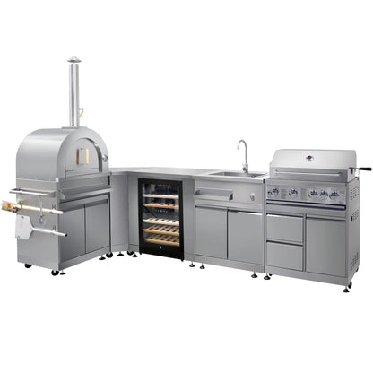 CT Outdoor Kitchen Package Modular BBQ Grill Island, 32" Gas Grill 4 Burners, Grill Cabinet, Kitchen Sink, Outdoor Wine Cooler, Fridge & Cooler Cabinet, Pizza Oven, Corner Cabinet