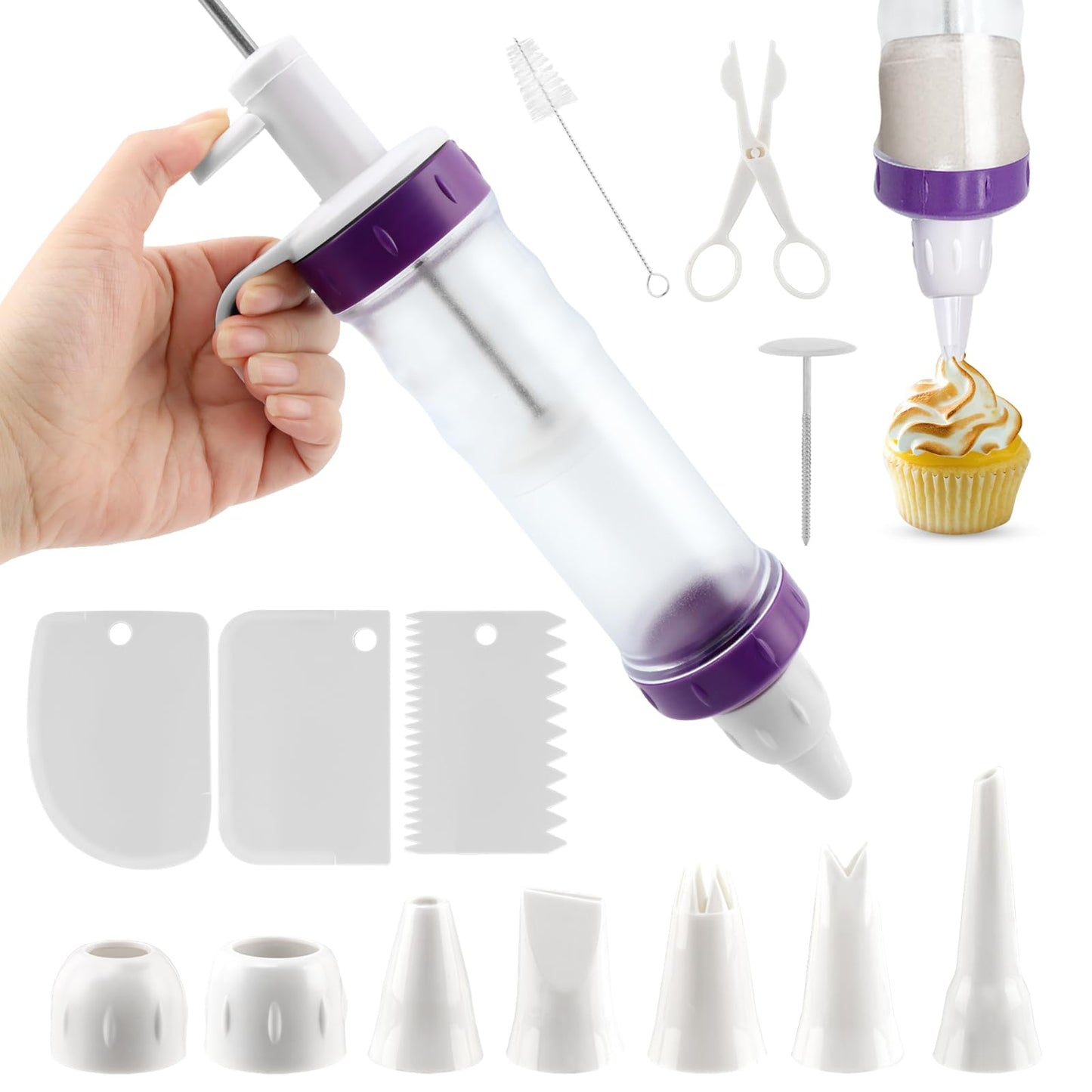 Dessert Decorating Set, Cupcake Frosting Filling Injector, with 7 Icing Nozzles, 3 Cream Scrapers Piping Nozzles Kits, for Cake Cookie Baking