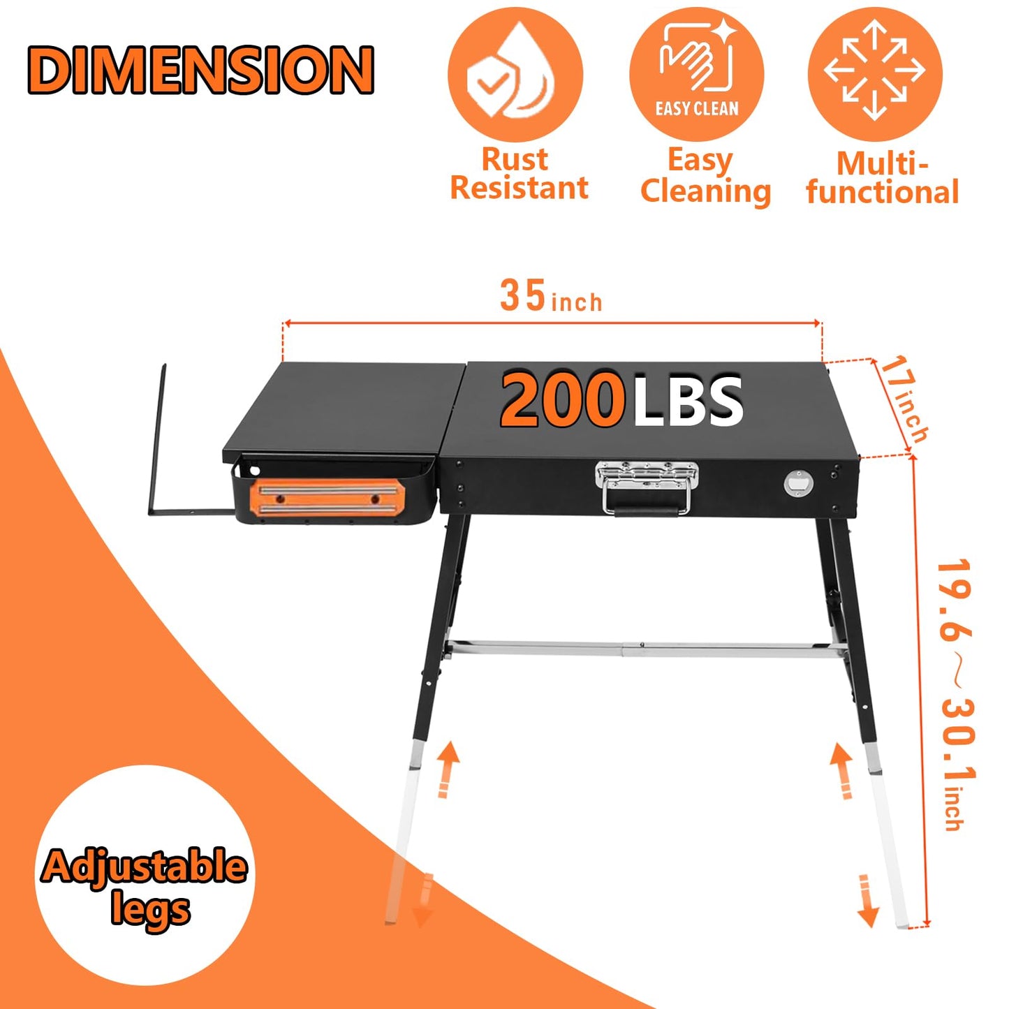 TONFUGLN Foldable Portable Grill Table Fits 17" Or 22" Blackstone Griddle Stand, Ninja Grill Stand: Adjustable Leg with Trash Holder Perfect Blackstone Stand Accessories for Outdoor Cooking Camping