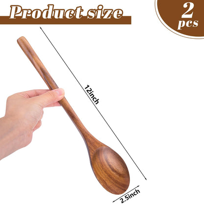 HANSGO 2PCS Wooden Cooking Spoons, Large Wooden Cooking Spoons Wooden Kitchen Utensil for Cooking Serving Mixing