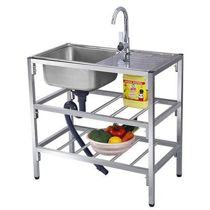 Utility Sinks Free Standing Stainless Steel Outdoor Laundry Tub, Single Bowl Washing Hand Basin Station Sink, with Storage Shelves for Garage, Restaurant, Kitchen, Bar, Garage, Backyard Handwashing (