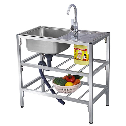Utility Sinks Free Standing Stainless Steel Outdoor Laundry Tub, Single Bowl Washing Hand Basin Station Sink, with Storage Shelves for Garage, Restaurant, Kitchen, Bar, Garage, Backyard Handwashing (