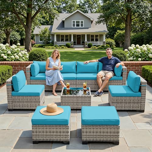 Sweecci Outdoor PE Wicker Rattan Modular Patio Sectional Sofa Set
