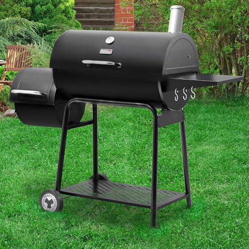 Royal Gourmet CC1830M 30 Inch Barrel Charcoal Grill with Offset Smoker & Warming Rack, Outdoor BBQ Grill with 811 Sq. In. Grilling Space for Backyard, Patio and Parties, Black