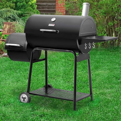 Royal Gourmet CC1830M 30 Inch Barrel Charcoal Grill with Offset Smoker & Warming Rack, Outdoor BBQ Grill with 811 Sq. In. Grilling Space for Backyard, Patio and Parties, Black