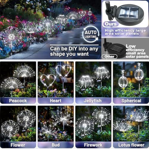 Anordsem Solar Fireworks Lights Outdoor: Garden Light Waterproof for Yard Outside - LED Starburst White Lighting Patio Path Decor 8 Pack - Gardening Gifts for Women Mom Homeowner