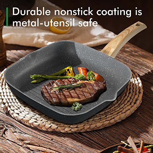 MAISON ARTS 17 Piece Pots and Pans Set Non Stick, Kitchen Cookware Sets with Nonstick Granite Stone Coating, Suitable for Induction Cooktops, Grey