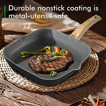 MAISON ARTS 17 Piece Pots and Pans Set Non Stick, Kitchen Cookware Sets with Nonstick Granite Stone Coating, Suitable for Induction Cooktops, Grey