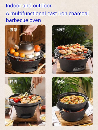 BBQ Charcoal Grill, cast iron charcoal grill,Hibachi Grill,Mini Charcoal Grill Camping Stove Portable Barbecue Stove, Stove for Indoor Outdoor Picnic BBQ Party,Home Picnic, Camping (10.2)