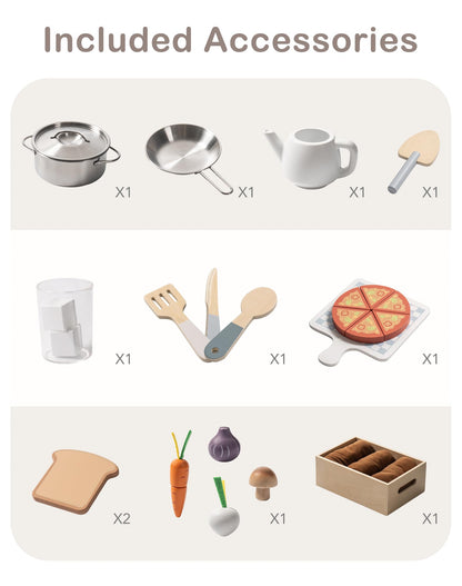 ROBUD Kids Play Kitchen - Wooden Toy Kitchen with Planting Box, Montessori Pretend Kitchen playset with Ice Maker and Pizza Oven for Toddlers 3-8