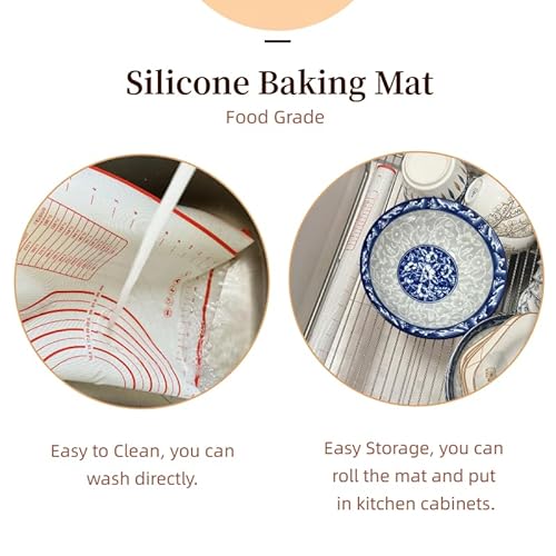 Large 24" x 16" Silicone Baking Mat | Non-Slip Pastry & Dough Mat with Dough scraper | Ideal for Rolling Out Pie Crusts, Fondant, and More | Oven-Safe Silicone Liner (24''L X 16''W)