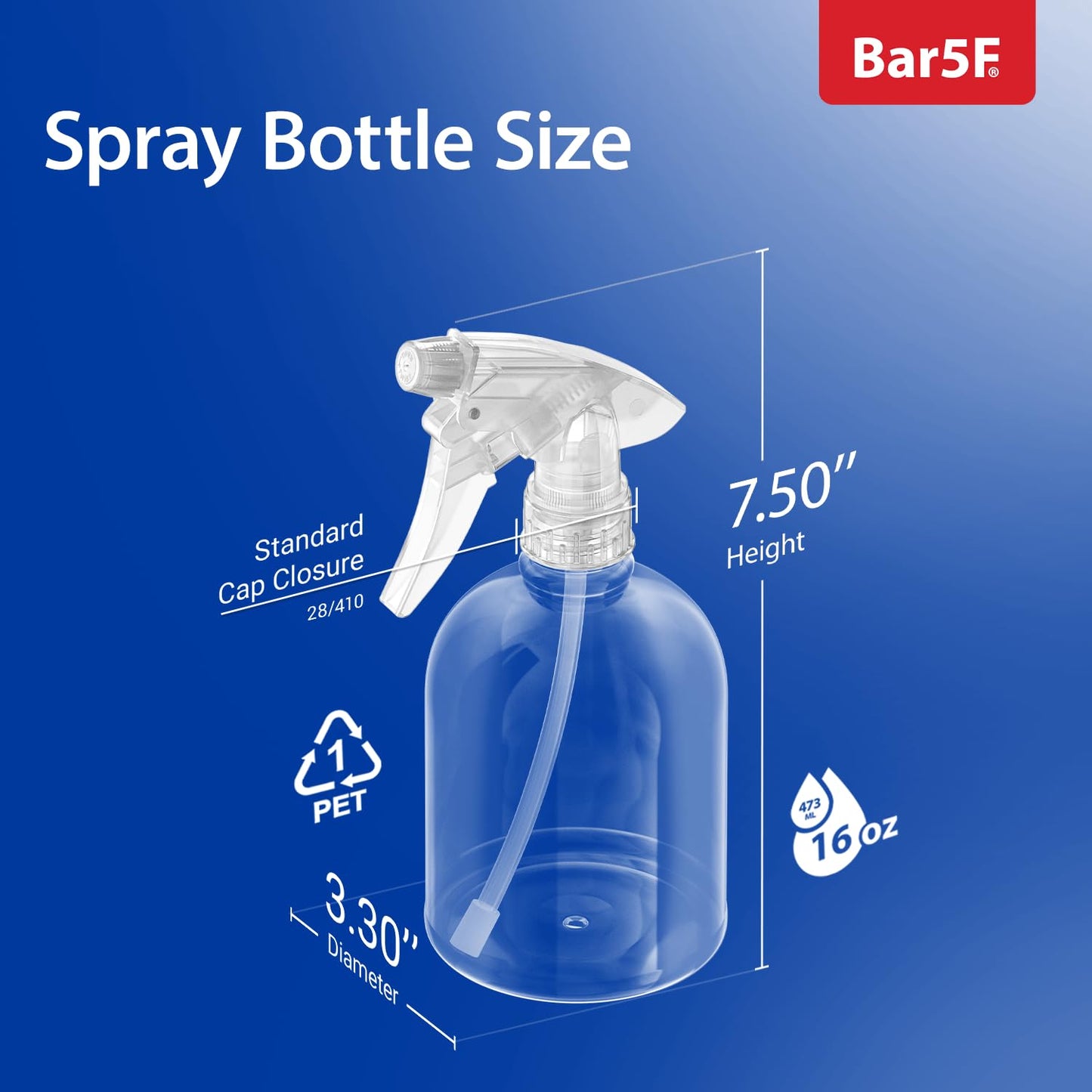Bar5F Plastic Spray Bottle, 16 oz | Leak Proof, Empty, Clear, Trigger Handle, Adjustable Fine to Stream Output, Refillable, Heavy Duty Sprayer for Hair Salons & Spas, Household Cleaners, Cooking