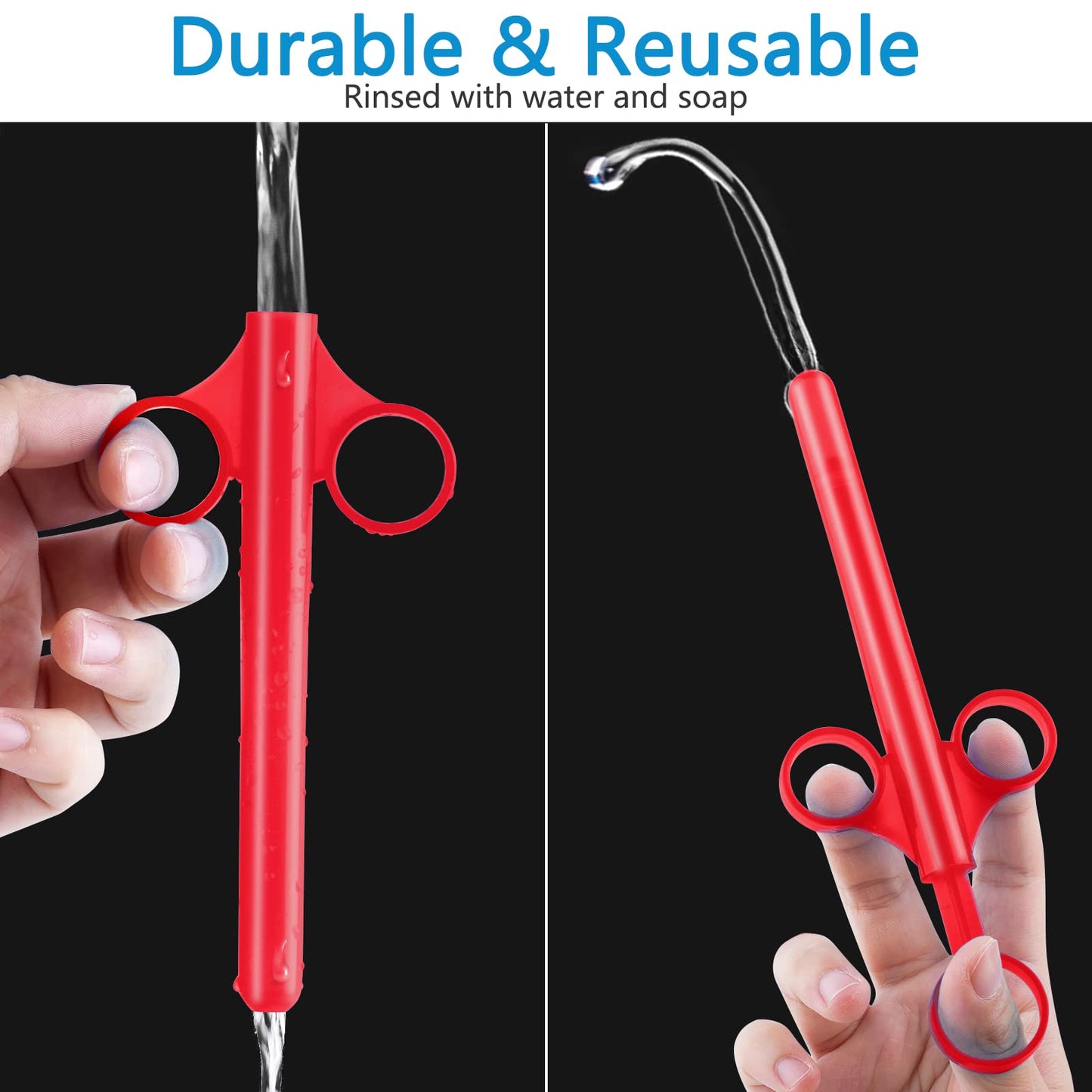 Lube Applicator Syringes, Precision Lubricant Dispensers, 2-Pack Injector with Smooth Rounded Cap, Ideal for Men, Women & Couples - Reusable, Easy to Use & Clean [10ml][White & Red]