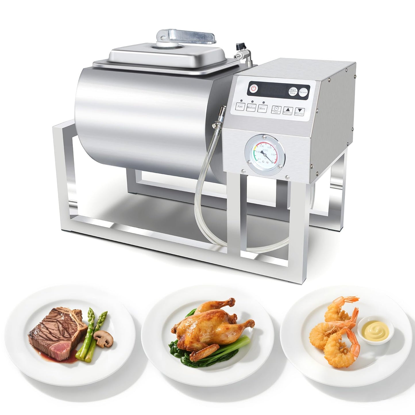 Hakka Meat Tumbler Marinator, 36lb/18L Vacuum Tumbler Marinating Machine for Jerky Sausage Bacon Stainless Steel Food-Grade Tumbling Marinator w/Bidirectional Rotation & 3-Speed Control