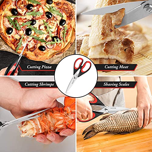 iBayam Kitchen Scissors All Purpose Heavy Duty 2 Pack with Protective Sheath, Stainless Steel Shears Kitchen Utensils Set for Cutting Food Cooking Meat Poultry Dishwasher Safe Soft Comfort-Grip