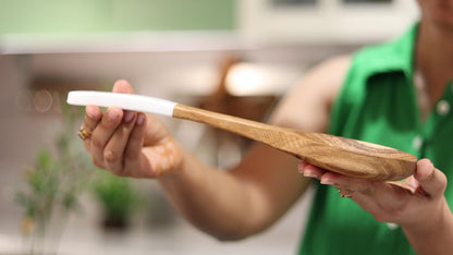Lavaux Designs Wooden utensils for cooking set of 8, Natural Acacia Wood spoons and spatula set, Non-stick, Durable, Eco- friendly and safe kitchen cooking spoon | white handles | 12 inch each