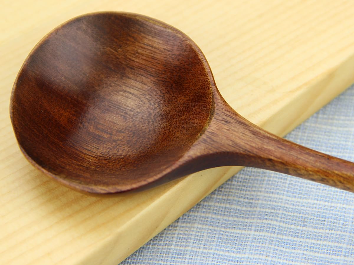 Long Soup Spoons, 1 Pieces Korean Style 11 Inches 100% Natural Wood Long Handle Round Spoons for Soup Mixing Stirrer Kitchen Tools Utensils