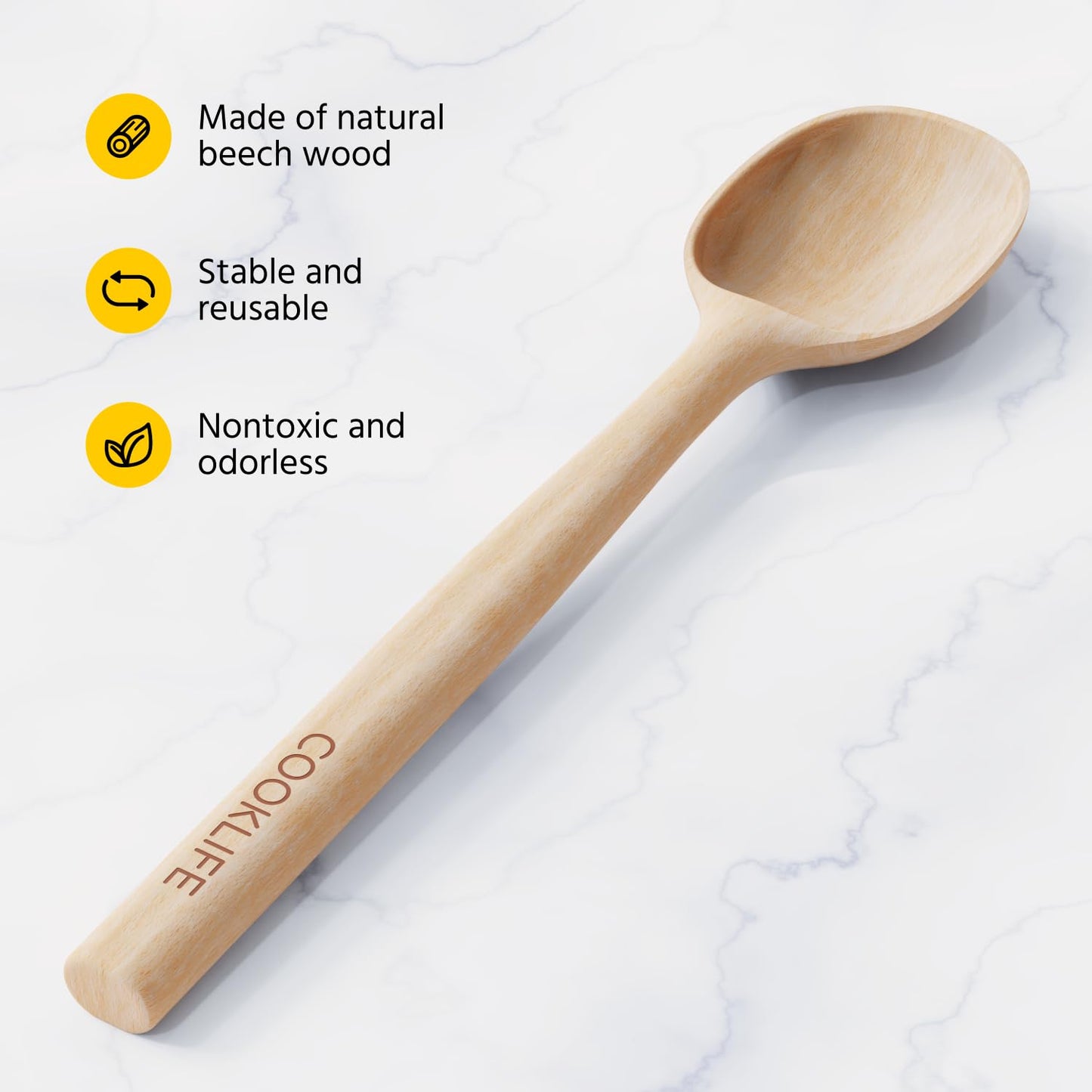COOKLIFE Beech Wooden Spoons for Cooking - Large Smooth Finish Natural Beech Cooking Spoons - Durable Wooden Cooking Utensil