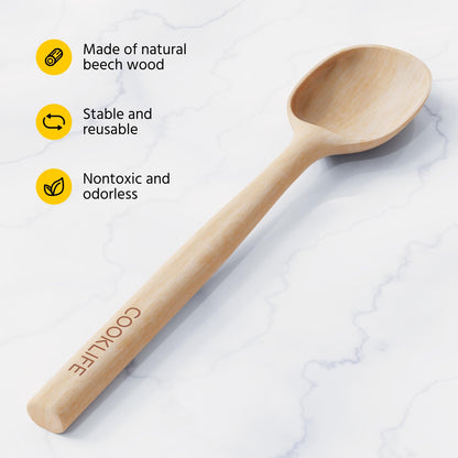 COOKLIFE Beech Wooden Spoons for Cooking - Large Smooth Finish Natural Beech Cooking Spoons - Durable Wooden Cooking Utensil
