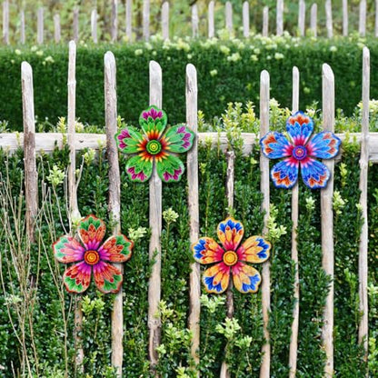 Giyyomtr Metal Flowers Wall Decor - 4pcs 6.2'' Metal Wall Art Hanging Decorations for Outdoor Fence Garden Yard Patio Exterior Wall Decor