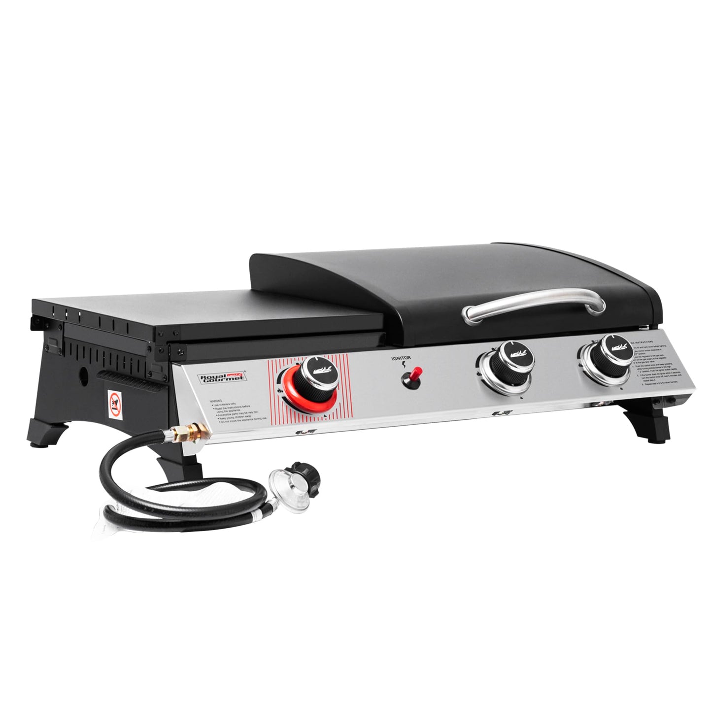 Royal Gourmet PD1305H 3-Burner Propane Gas Grill and Griddle Combo with Lid, 3-in-1 Grill Griddle Combo with 29,000 BTUs Output for Outdoor Cooking, 364 Sq. In. Cooking Area, Silver & Black
