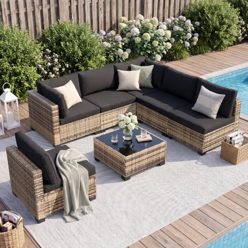 FHFO 7 Piece Patio Furniture Set, Outdoor Wicker Sectional Sofa Set