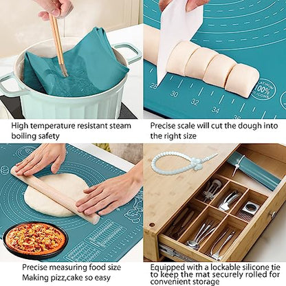 Silicone Pastry Mat 32" x 24" Extra Thick Non Stick Baking Mat with Measurements and Edge Heightening, Food Grade Silicone Rolling Mat for Pastry, Bread, Cookies, Pizza, Fondant, Pasta
