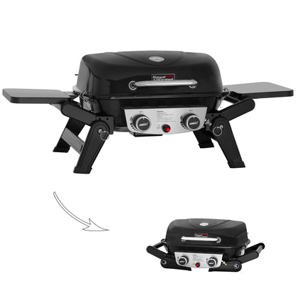 Royal Gourmet GT2005 2 Burner Portable Propane Gas Grill with Foldable Side Tables & Foldable Support Legs, Tabletop Gas Grill with Warming Rack for Outdoor Cooking & Grilling, Black