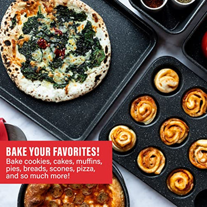 Granitestone Ultra Nonstick Bakeware Set, 5 Piece Dishwasher Safe Baking Pans Set with Muffin Pan, Loaf Pan, Round Baking Tray & Baking Sheet for Oven with Even Heating &No Warp Technology