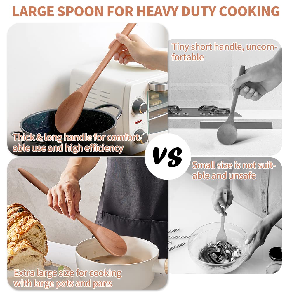 Big Wooden Spoon for Cooking, Large Wood Scoop Utensil, 17-inch Kitchen Serving Scoop for Big Pot, Long Handle Giant Heavy Food Service Mixing Spoons, Smooth Finish Comfortable Grip