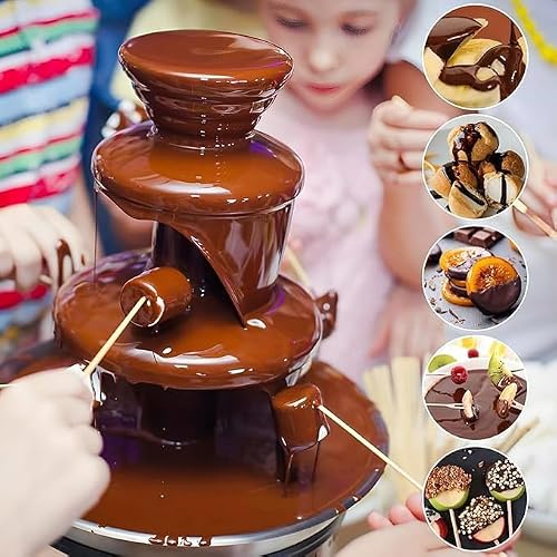 3 Tier Chocolate Fountain Fondue Party Fountain with 10oz Capacity Stainless Steel Mini Chocolate Melter for Cheese, Queso, Candy, Dip Strawberries, Wedges, Vegetables, And More for Parties Wedding