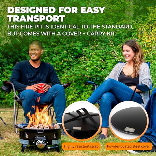 Outland Living Portable Propane Fire Pit, 19-inch, 58,000 BTU with Fire Pit Cover & Carry Kit, Smokeless Gas Firebowl | Perfect for Camping, Patio, Backyard, Tailgating, Deck, RV| Black 893 Deluxe