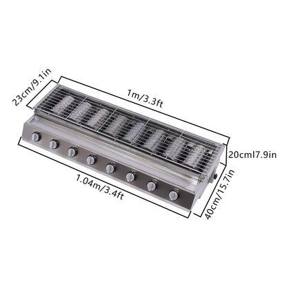 Commercial 8 Burner Gas Countertop Griddle with Smokeless Yakitori Grill, Adjustable Height LPG Propane Indoor Griddle, Removable Grill Net