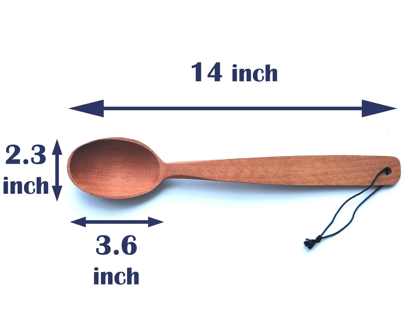 ECOSALL 14-inch Large Wooden Spoon, Heavy Duty Big Non-Stick Cooking Spoon with a Scoop and a Strong Long Handle for Stirring, Mixing, Canning in Big Pots. Long Wooden Spoon with a Loop.