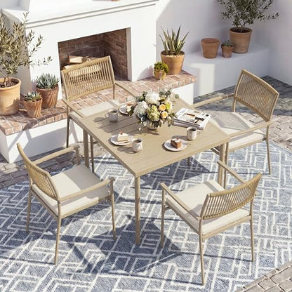MEXSAKY 5-Piece Patio Table and Chairs Set, Rattan Outdoor Dining Set for 4