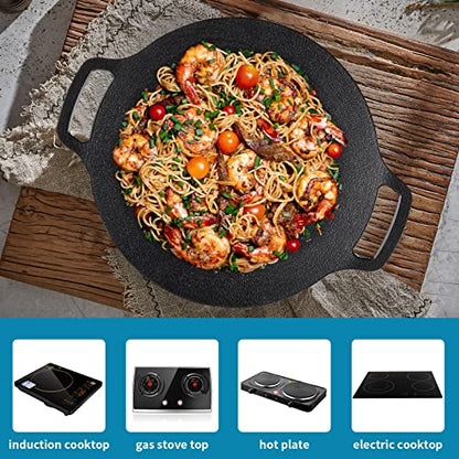 Sanbege Korean Grill Pan with Nonstick 6-Layer Coating, 13" Round BBQ Griddle with Bag, Compatible for Induction, Gas Stove, Electric Cooktop, Indoor or Outdoor Grilling