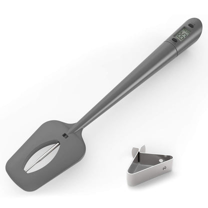 Efeng candy thermometer spatula with pot clip – Silicon grey chocolate spatula with thermometer built in,candy thermometer,thermometer spoon for chocolate, candy,creams,sauces,Jams meat cooking