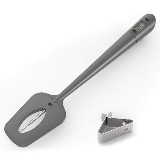 Efeng candy thermometer spatula with pot clip – Silicon grey chocolate spatula with thermometer built in,candy thermometer,thermometer spoon for chocolate, candy,creams,sauces,Jams meat cooking