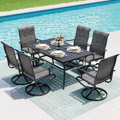 PATIOPIA 7-Piece Outdoor Dining Set, Patio Furniture Set with Textilene Swivel Chairs, Outdoor Table & 6 Chairs for Garden, Backyard, Poolside, Deck, Charcoal