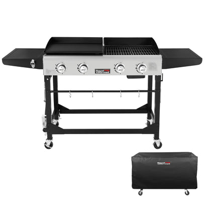 Royal Gourmet GD401C 4-Burner Propane Gas Grill and Griddle Combo with Cover, Griddle Grill Combo with 48,000 BTUs Output for Outdoor Cooking While Camping or Tailgating, Black & Silver