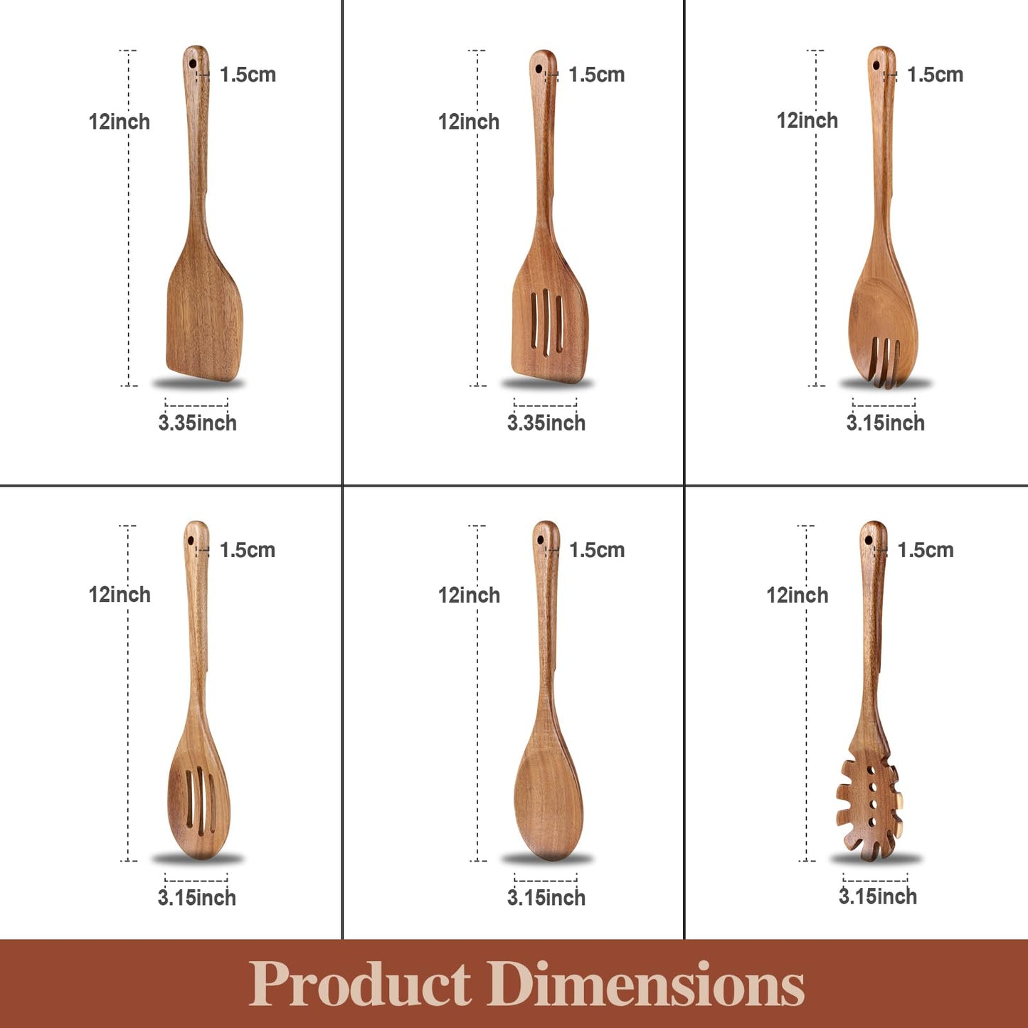 ROSOS Wooden Cooking Utensils, 6 Pieces Natural Acacia Wooden Spoons For Cooking with Non Stick & Heat Resistant Design, Wooden Kitchen Utensil Set with Hanging Hole for Stirring, Mixing, Cooking