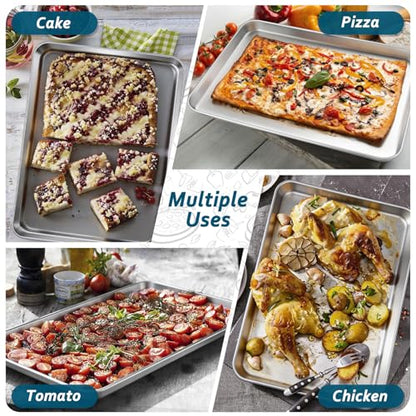 TeamFar Baking Sheet Pan, 6 Pack Stainless Steel Half Size Baking Pans Set, Metal Large Cookie Sheets for Baking/Roasting/Serving, Non-Toxic & Heavy Duty, Dishwasher Safe, 17.6” x 13” x 1”