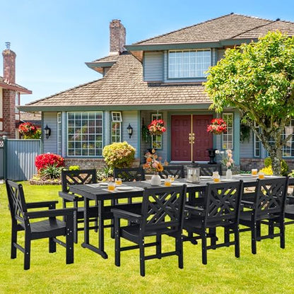 AZXZCS HDPE Dining Table Set for 10,12-Piece Outdoor Table and Chairs Include 10 Dining Chairs and 2 Pcs 62.5" Patio Dining Table with Umbrella Hole (Black)