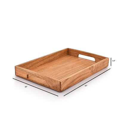 Samhita Acacia Wood Serving Tray with Handles,Wooden Tray, Snack Tray, Breakfast Tray, Great for, Breakfast, Coffee Tables, Homes, Restaurant|Size- 15" x 10" x 1.6"