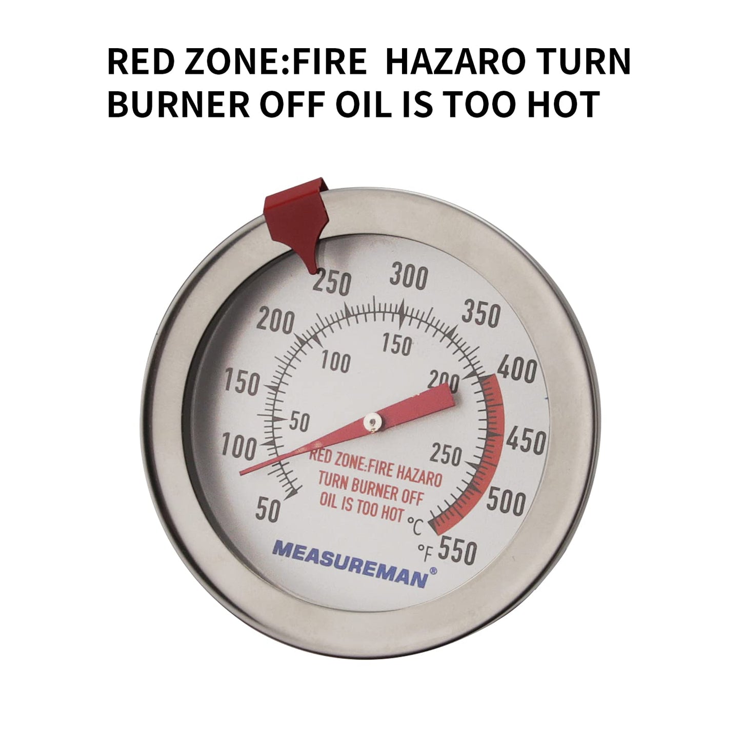 MEASUREMAN Deep Fry Thermometer 2"" dial Size, 12"" Stainless Steel Stem, Stainless Steel Adjustable clamp, Back red Reset Clip on Bezel, Tempered Glass Window, 50-550F/C, Accuracy: +/-2%",2 Pack