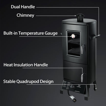 Propane Smoker, Vertical Smoker with Three Removable Shelves,Outdoor Grills & Smokers with Thermometer for BBQ, Backyard,Black…